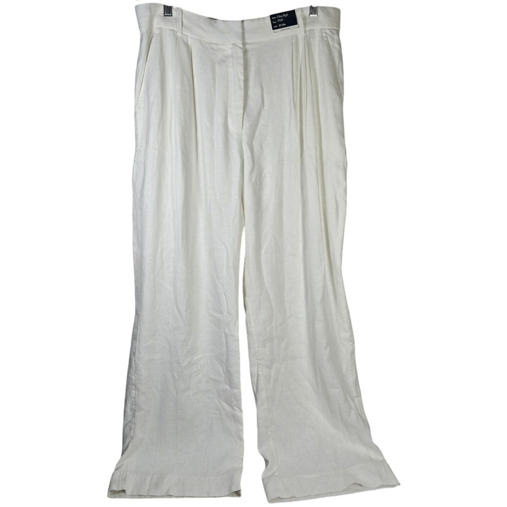 Abercrombie Fitch Curve Love‎ Ultra High Wide Leg Linen Blend Pants White 16R 33
